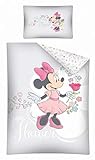 Kinderbettwäsche Disney III 2-teilig 100% Baumwolle 40x60 + 100x135 cm mit Reißverschluss (Minnie Mouse grau)