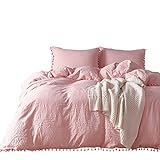 Bettwäsche Romantisch 135x200 Rosa Uni Mädchen Damen Gewaschene Baumwolle 1 × Bettbezug 135×200 mit Reißverschluss und 1 × Kissenbezug 80×80