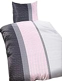 Leonado Vicenti 4 teilige Microfaser Bettwäsche 135x200 cm Streifen Rosa Anthrazit Weiß Reißverschluss Doppelpack