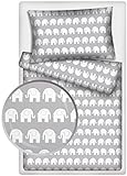 Kinderbettwäsche Elefanten 2-tlg. 100% Baumwolle 40x60 + 100x135 cm mit Reißverschluss (grau1)