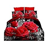 4Piece Hot Rot Rose Bedruckte Bettwäsche Tröster Set 3D Romantische Blume Bettbezug für Doppelbett